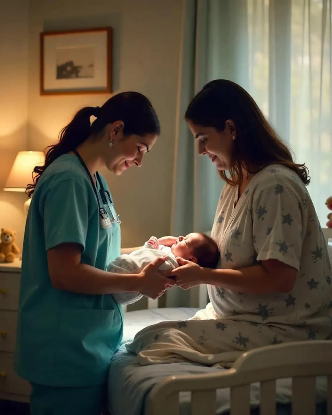 Trained attendant caring for a newborn baby at home